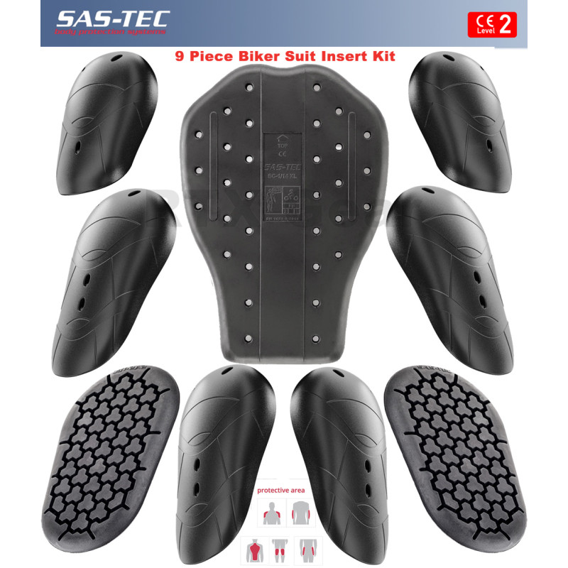 SAS-TEC CE Level 2 Motorcycle Armour Suit Protection Set of 9 Inserts SCL1/2/14XL