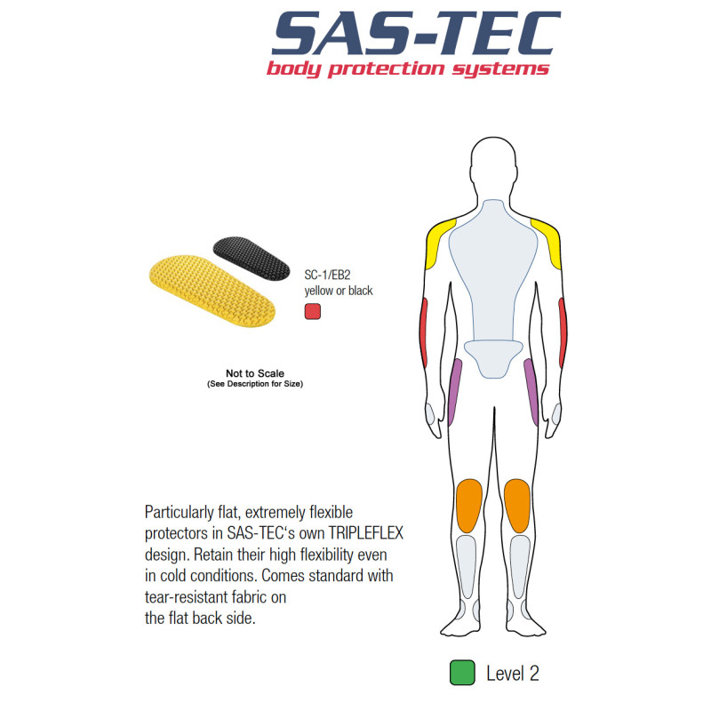 SAS-TEC SC-1/EB2 Level 2 TRIPLEFLEX Ultra Thin Flat Form ELBOW Armour Pad Inserts