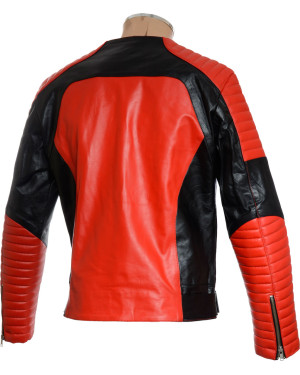Red Black H&M Balmain Collaboration Replica Genuine Leather Motorcycle Biker Jacket