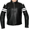 FIGHT CLUB Brad Pitt Black & White Casual Full Leather Biker Jacket