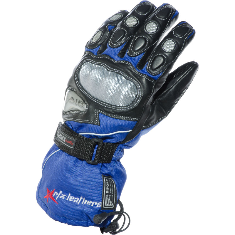 RTX Hydro Kinetic Blue Leather Winter Motorcycle Gloves