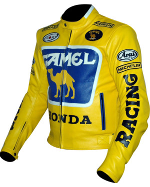 Classic HONDA Camel Yellow Leather Motorcycle Jacket