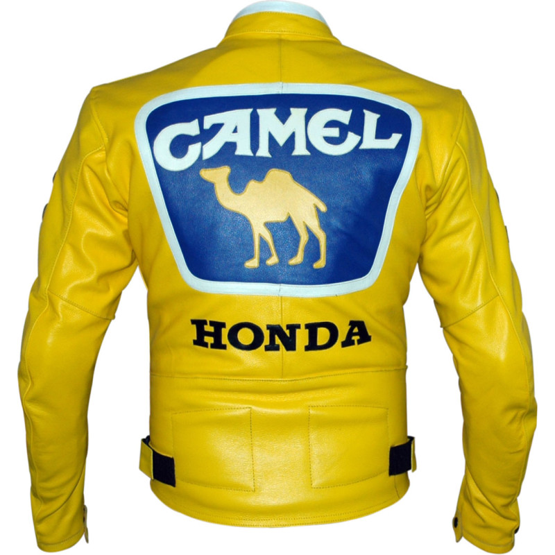 Classic HONDA Camel Yellow Leather Motorcycle Jacket