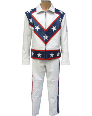 Evel The Legendary Daredevil Special Edition White Leather Two Piece Motorcycle Suit