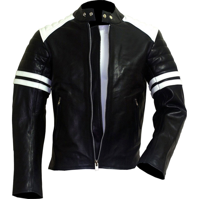 Fight Club Replica Red & White Leather Biker Jacket