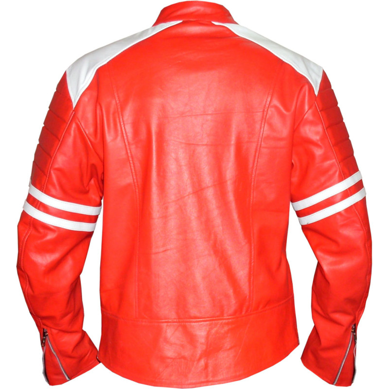 Fight Club Replica Red & White Leather Biker Jacket