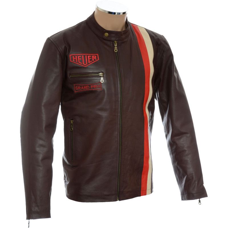 Steve McQueen Heuer Grand Prix Brown Full Leather Biker Jacket