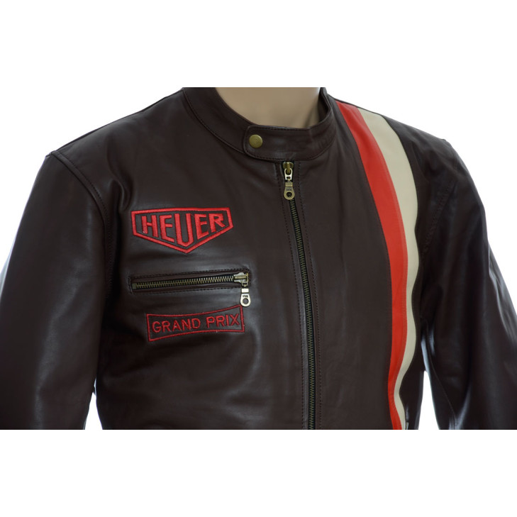 Steve McQueen Heuer Grand Prix Brown Full Leather Biker Jacket