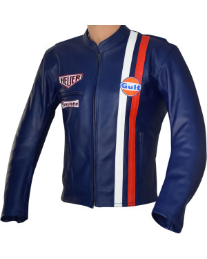 Steve McQueen Le-man Gulf Heuer Firestone Navy BLUE Premium Leather Jacket