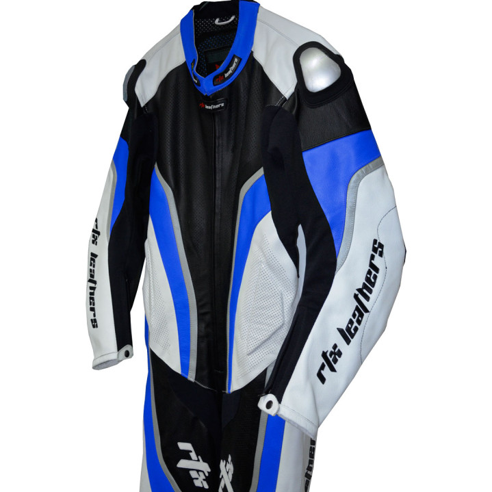RTX Halo Blue Black Motorcycle Leathers 1Pc Suit