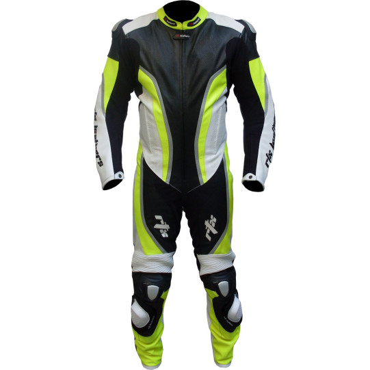 RTX Halo Floro Yellow Black Motorcycle Leathers 1Pc Suit