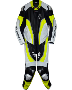 RTX Halo Floro Yellow Black Motorcycle Leathers 1Pc Suit