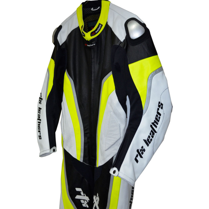 RTX Halo Floro Yellow Black Motorcycle Leathers 1Pc Suit
