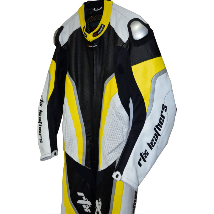 RTX Halo Yellow Black Motorcycle Leathers 1Pc Suit