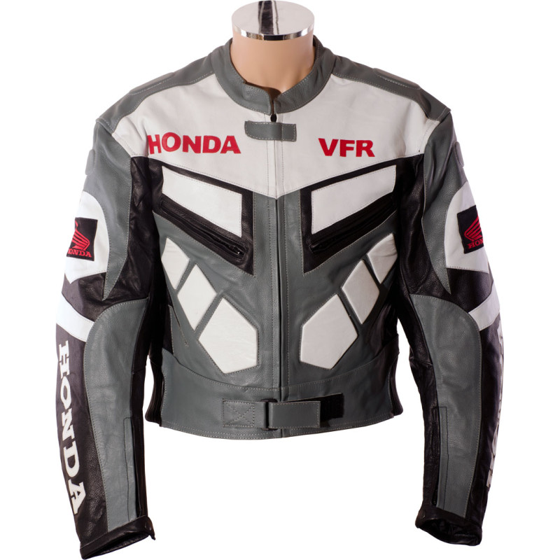 Honda VFR Grey Sportsbike Motorcycle Leather Jacket