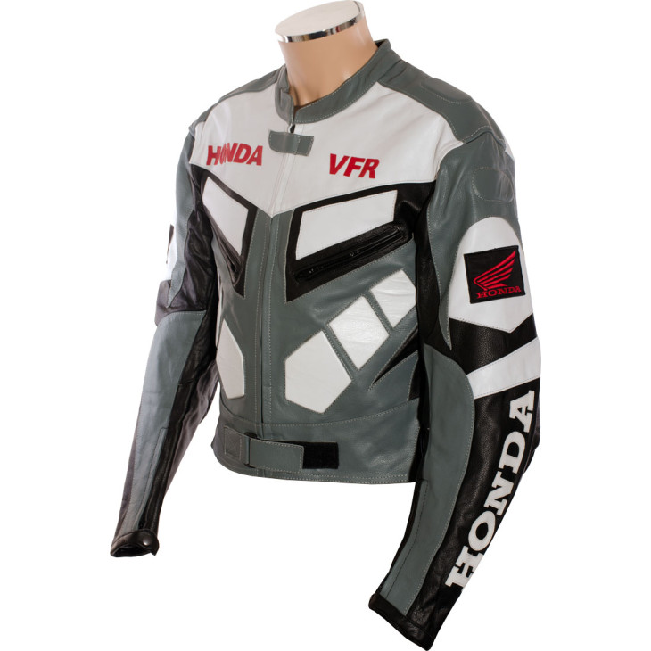 Honda VFR Grey Sportsbike Motorcycle Leather Jacket