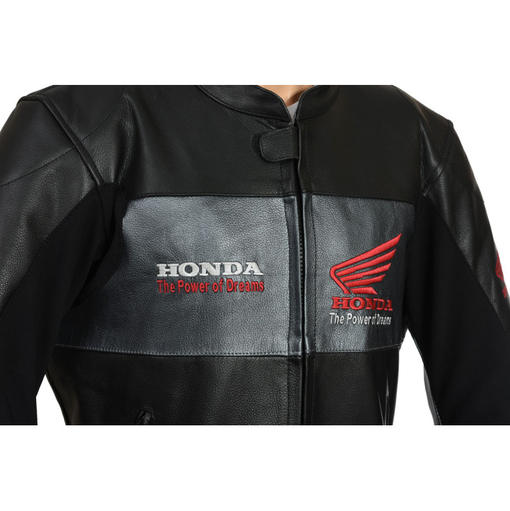 HONDA Racing Black Leather Motorcycle Jacket