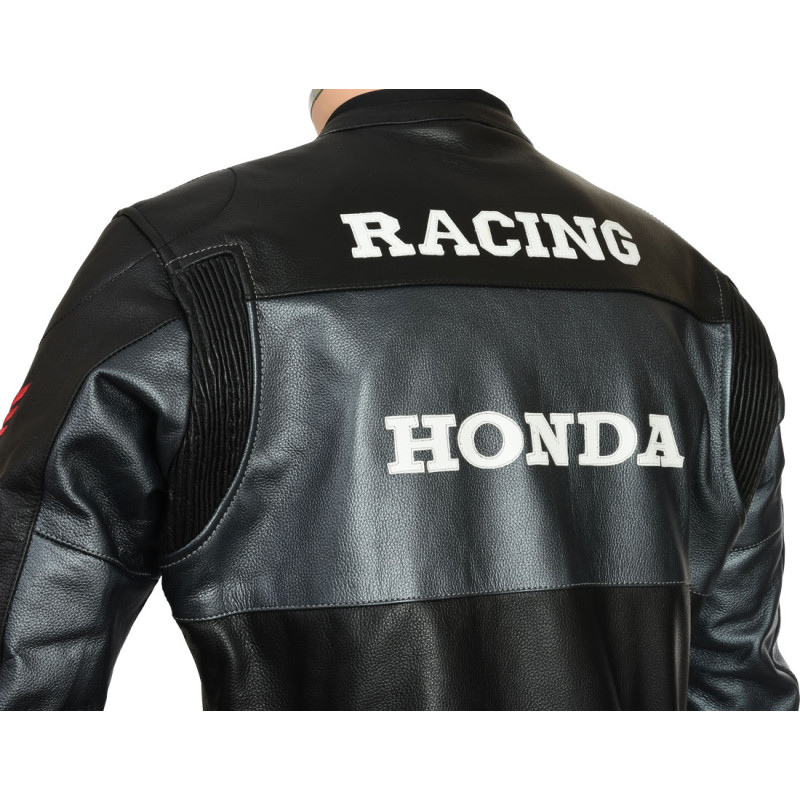 HONDA Racing Black Leather Motorcycle Jacket