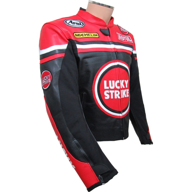 LUCKY Strike Red & Black Leather Motorcycle Jacket
