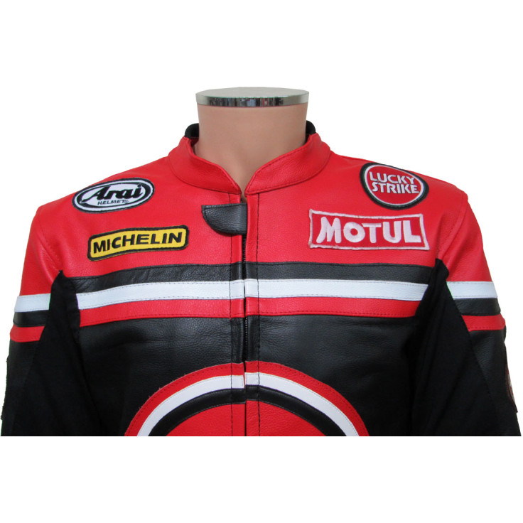 LUCKY Strike Red & Black Leather Motorcycle Jacket