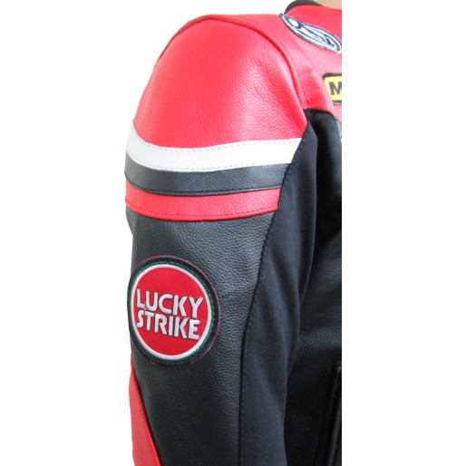 LUCKY Strike Red & Black Leather Motorcycle Jacket