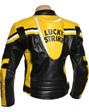 LUCKY Strike Classic Yellow & Black Leather Motorcycle Jacket