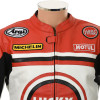 Lucky Strike WHITE & RED Leather Biker Motorcycle Jacket