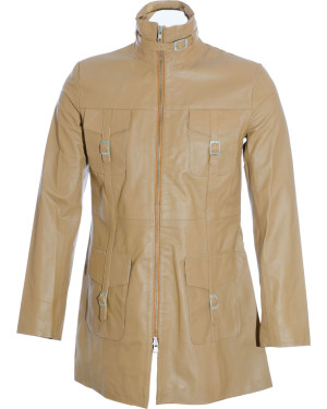 SALE - Ladies Beige Soft Leather Mid Length Coat