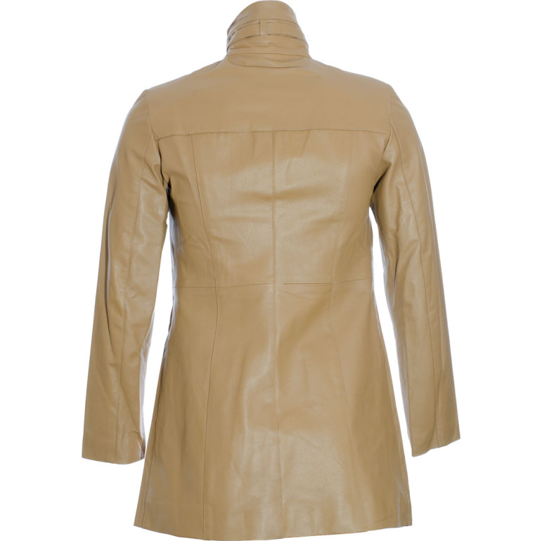 SALE - Ladies Beige Soft Leather Mid Length Coat