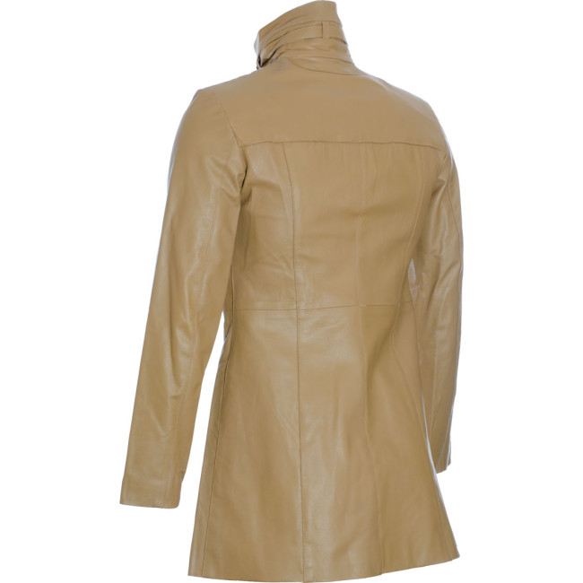SALE - Ladies Beige Soft Leather Mid Length Coat