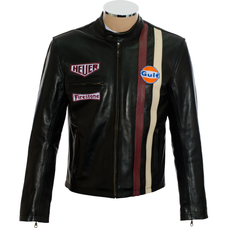 Steve McQueen Le-Man Gulf Heuer Firestone Black Premium Leather Jacket