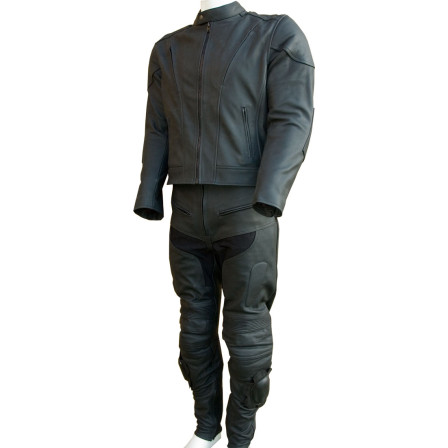 RTX Raven Black Matt Leather Vented Motorcycle 2 Piece Suit