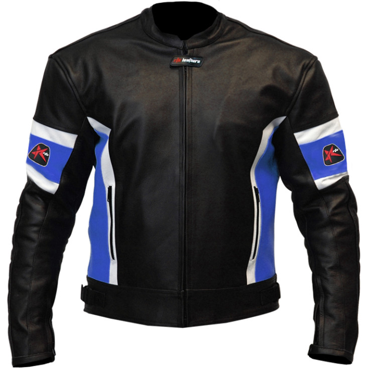 RTX Dark Knight Blue Cruiser Leather Biker Jacket 