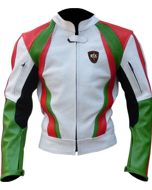 RTX Italia Tri Colour Leather Motorcycle Jacket
