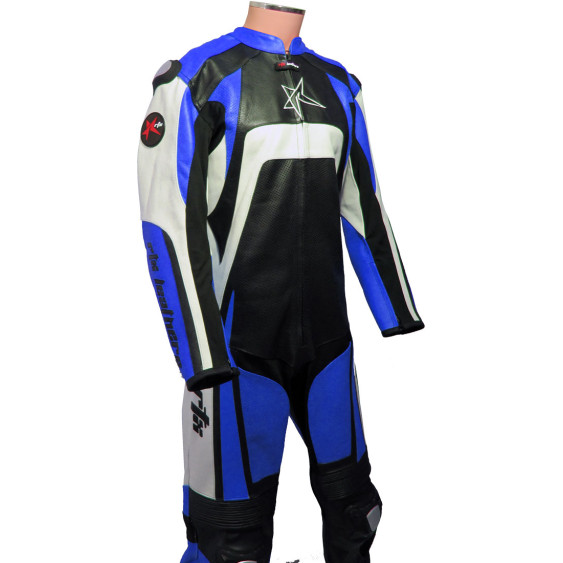 RTX Raptor Pro Blue Motorcycle Leather Biker Suit
