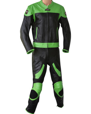 RTX Venom Green & Black Motorcycle Touring 2 Piece Leather Biker Suit
