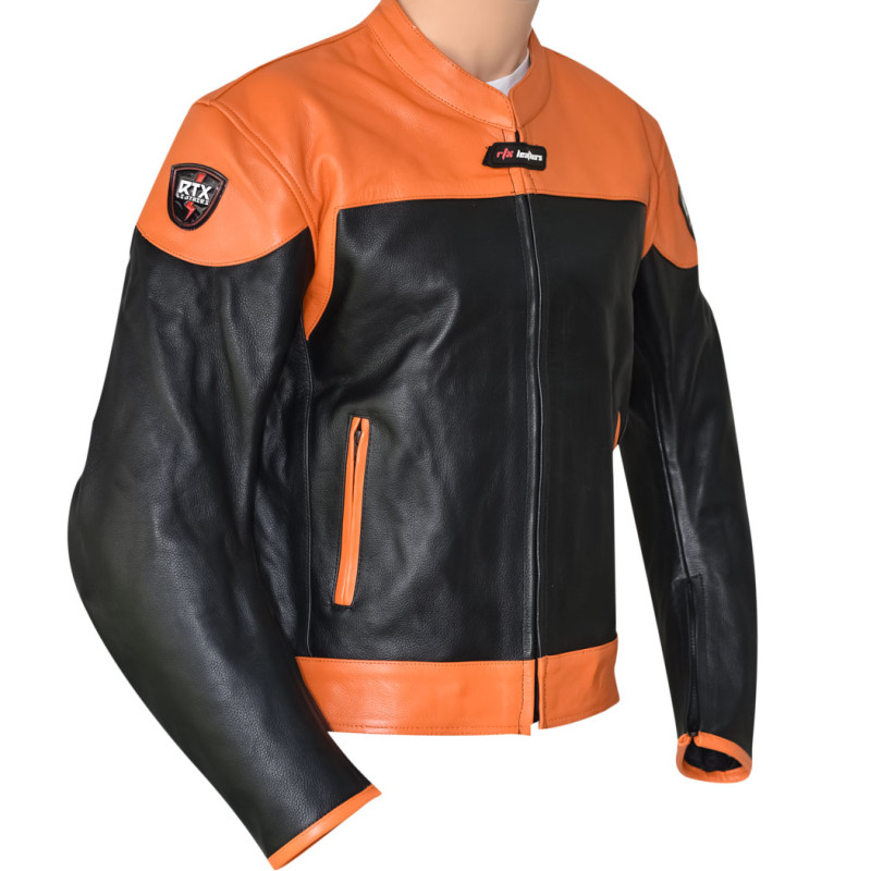RTX Venom Orange & Black Leather Motorcycle Biker Jacket 