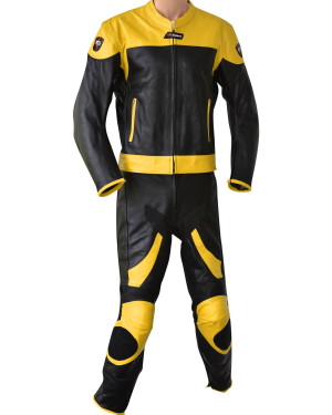 RTX Venom Yellow & Black Motorcycle Touring 2 Piece Leather Biker Suit