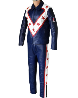 Evel The Legendary Daredevil Wembley Edition Blue Leather Two Piece Motorcycle Suit