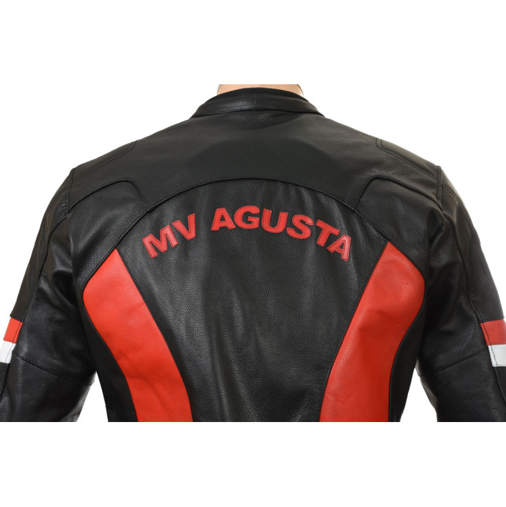 MV Agusta Corse Red & Black leather Biker Jacket