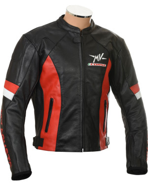 MV Agusta Corse Red & Black leather Biker Jacket