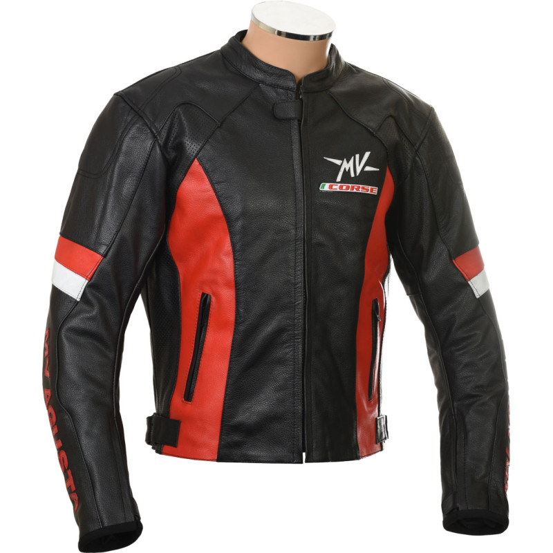 MV Agusta Corse Red & Black leather Biker Jacket