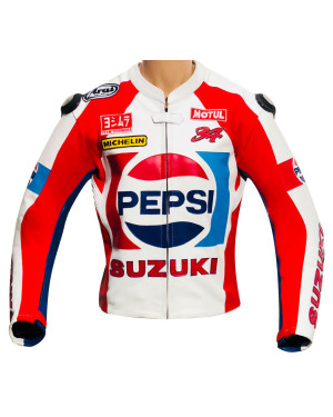 Kevin Shwantz Pepsi SUZUKI Sports Racing Replica Leather Motorcycle Jacket