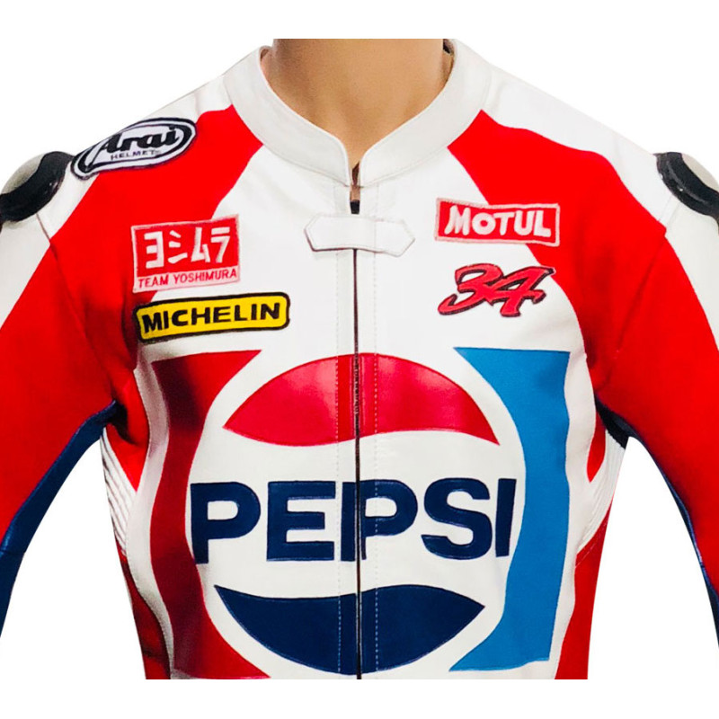 Kevin Shwantz Pepsi SUZUKI Sports Racing Replica Leather Motorcycle Jacket