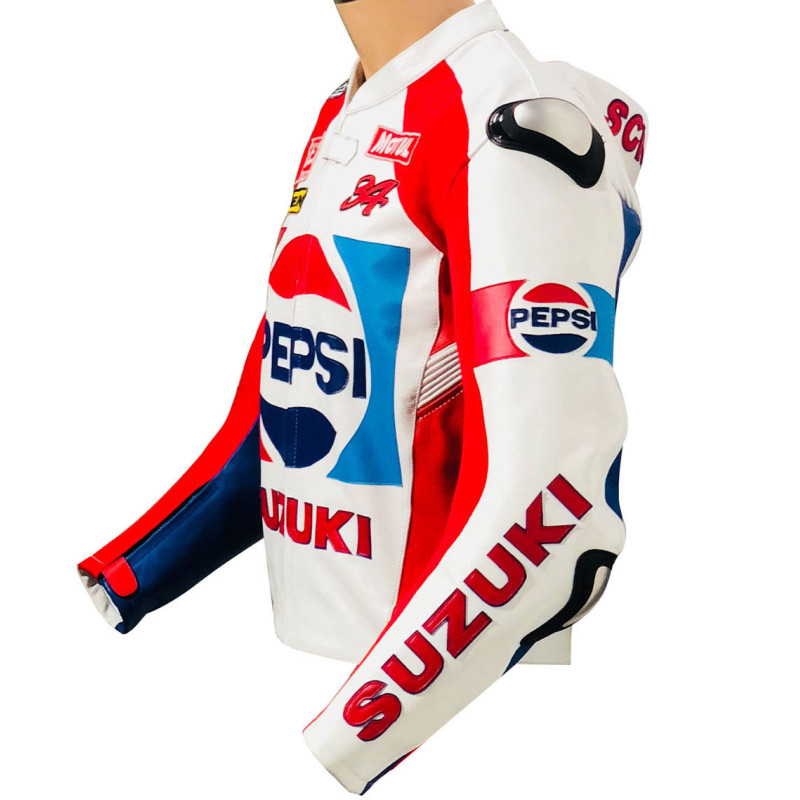 Kevin Shwantz Pepsi SUZUKI Sports Racing Replica Leather Motorcycle Jacket