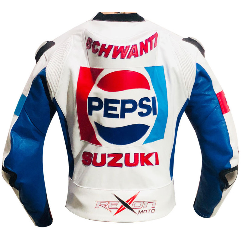 Kevin Shwantz Pepsi SUZUKI Sports Racing Replica Leather Motorcycle Jacket