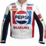 Classic Pepsi SUZUKI Sports Racing Replica Leather Motorcycle Jacket