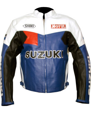 Suzuki Classic Leather Motorcycle Racer Biker Jacket