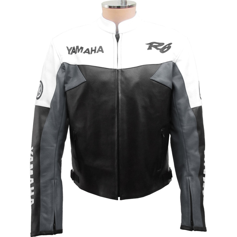 Yamaha R6 Moto Grey Leather Motorcycle Jacket