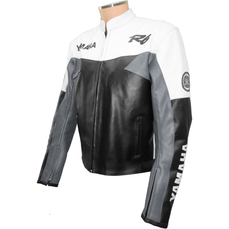 Yamaha R6 Moto Grey Leather Motorcycle Jacket
